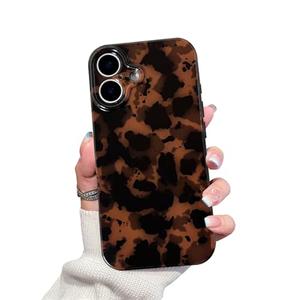 XQAGU Cute Phone Case for iPhone 17 Case Amber Pattern Leopard Full Camera Protective Slim Shockproof Cool Trendy Aesthetic-Brown Tortoise Shell