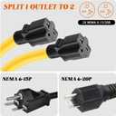 3FT 6-20 Y Splitter Compatible with NEMA 6-20P Male Plug to 2X 6-20/6-15R Female Receptacle, 20 Amp 3 Prong Y Splitter Outlet Extension Cord for EV Dryer, Heavy Duty 10/3 AWG, 250V, 5000W