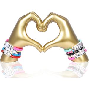 HMASYO Gold Heart Hand Sculpture Love Finger Resin Statue, Aesthetic Home Decor for Living Room Bedroom Coffee Table Bookshelf, Birthday Idea for Girls Mom Mother`s Day Decorations (No Bracelet)