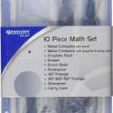 Westcott 10-Piece Math Set for Students, Includes 2 Compasses, Protractor & Ruler, Back to School, Classroom, School Supplies, Geometry Practice, Durable Storage Case