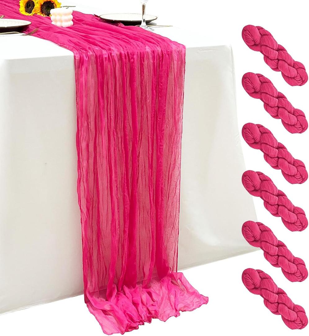 6Pack Hot Pink Cheesecloth Table Runner,17 x 108 inch Sheer Cheese Cloth Fabric Table Runner Boho Hot Pink Table Runners Bulk for Wedding,Birthday,Party,Holiday,Home Decor