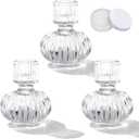 Glass Candlestick Holders Set of 3, Reversible Taper Candle Holders with Adhesive Wax, Ribbed Lantern Design Crystal Votive & Tealight Holder for Table Centerpieces Wedding Party Decor