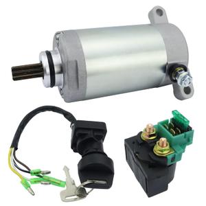 Starter Motor & Solenoid Relay & Ignition Switch for Kawasaki Bayou 220 KLF220 1988-1995 21163-1130 21163-1253 21163-1266 SMU0052 410-54045