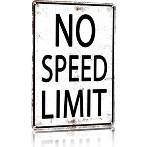 Crazysign Boys Gifts Retro Tin Sign No Speed Limit Sign for Boys Room Man Cave Garage Bedroom Vintage Style Wall Art Decor 8 x 12 Inch (3096)