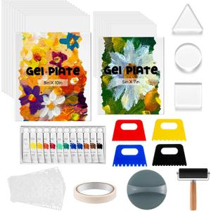Faccito Gel Printing Plate Kit 8x10 & 5x7 Complete Beginner Gelli Plate Starter Set with Brayer, Paint & Tools Gel Print Kit for Card Making, Scrapbook & Mixed Media Art