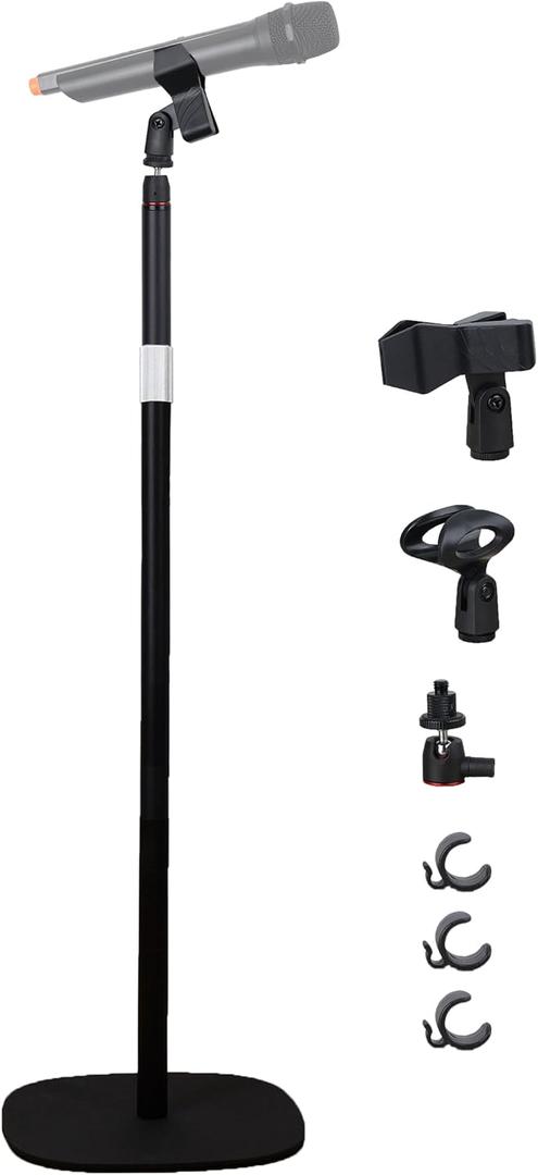 Mic Stand Floor Microphone Stand with Heavy Weighted Base, Adjustable Height from 18" to 63", Singing Stand with Mic Holder, Cable Clips (Black)
