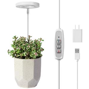 LORDEM Grow Light, Full Spectrum LED Plant Light for Indoor Plants, Height Adjustable Growing Lamp with Auto On/Off Timer 4/8/12H, 4 Dimmable Brightness, Ideal for Small Plants (White)