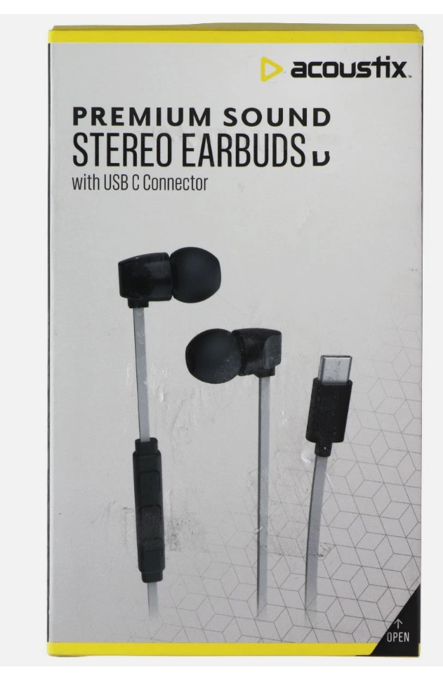 Acoustix Premium Sound Wired Stereo Earbuds with USB-C Connector - Gray / Black