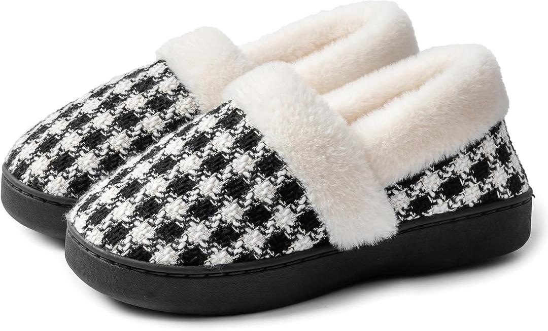 2 x UBFEN Womens Mens Slippers Memory Foam Comfort Fuzzy Plush Lining Slip On House Shoes (Black)