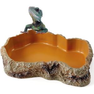 Reptile Food Water Rock Bowls - Resin Rock Worm Feeder Dish, Amphibian Feeding Bowl Terrarium Decor for Lizards, Chameleon, Leopard Gecko, Frog, Bearded Dragons, Snake, Hermit Crabs, Turtle Spider Pet (Mini, Brown)