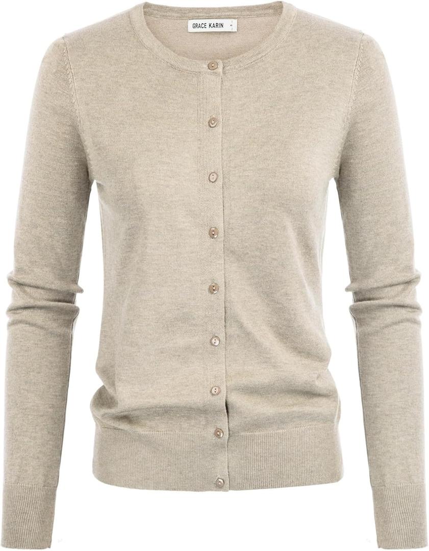 GRACE KARIN Cardigan Sweaters for Women Lightweight Soft Button Down Sweater Trendy 2026 Fashion Light Apricot Heather XL