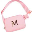 Dance Recital Gifts for Girls 8-12,Dance Bag for Girls Teen Kids - Belt Bag Crossbody Bags for Girls Women,Small Waist Packs Kids Fanny Pack,Initial Flower M,Peach Bag