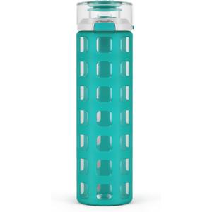 Ello Syndicate 20oz Reusable Glass Water Bottle with One-Touch Leak Proof Flip Lid and Protective Non-Slip Silicone Sleeve and Carry Loop for Coffee, Tea and Water, BPA-free, Dishwasher Safe, Mint (19.9 Ounces)