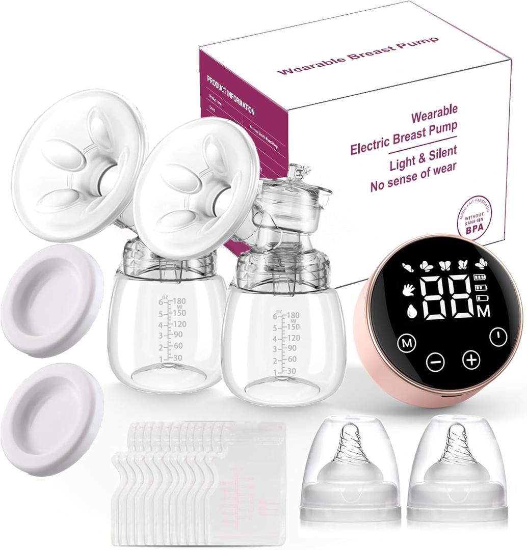 Electric Breast Pump, 3 Modes 9 Levels,Whisper-Quiet Electric Breast Pump, Anti-Backflow, Touchscreen LEDPortable for Home & Travel (Pink-wide Mouth)