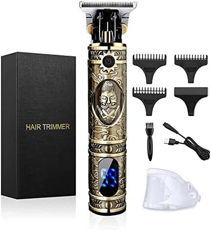 Hair Clippers for Men, Professional Hair Trimmer Zero Gapped T-Blade Trimmer Cordless Rechargeable Edgers Clippers Electric Beard Trimmer Shaver Hair Cutting Kit with LCD Display Gifts for Men (Gold)
