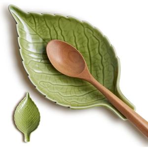 Ceramic Leaf Spoon Rest - Cute Green Cooking Spoon Holder for Stove Top & Kitchen Counter, Heat Resistant Spatula & Utensil Rest, Unique Kitchen Decor Gift, 1 Pack