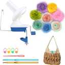 Manual Weaving Ball Winder for Bundles Wool Yarn Cake Making, Come with 10oz Assorted Novelty Yarn Skeins, Handy Spinner for Crochet Knitting Lovers Mix Fantastic Fiber Thread