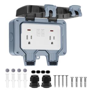BSEED Outdoor Outlet Box with LED Indicator, Dual 15 AMP 5-15 Receptacle IP66 Waterproof Weatherproof Outdoor Electrical Box with Lockable Cover, Power Plug for Gardens Yards