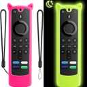 [2 Pack] WEVOVE Firestick Remote Cover Compatible with Alexa Voice Remote 4k/Max/Lite (3rd Gen), Firesticktvs Remote Case with Wrist Strap, Fire Stick Cover Glow in The Dark (Glow Yellow&Rose Red)
