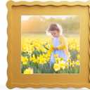 10x10 Picture Frame with Mat for 8x8, Wavy Edge Wooden Real Glass Photo Frame for Tabletop and Wall Hanging, Yellow, 1 Pack