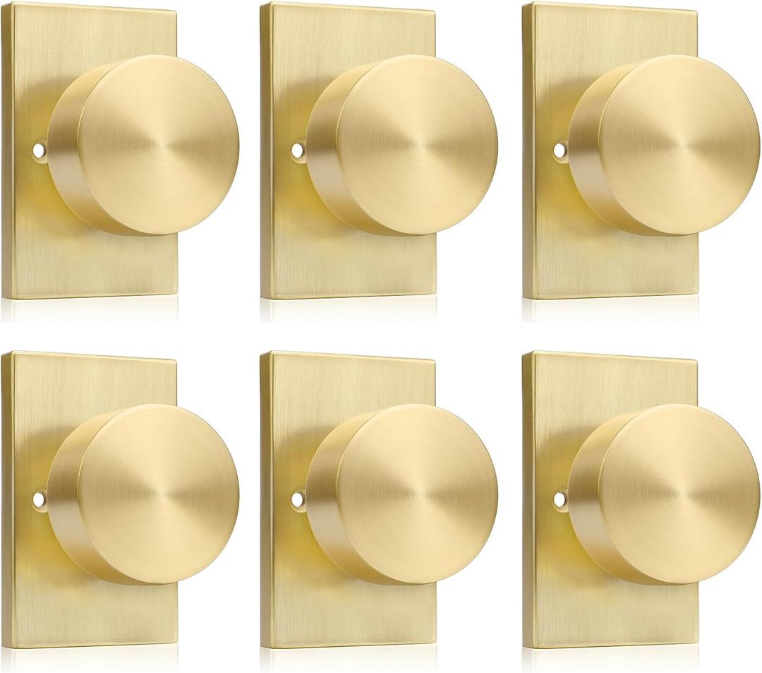 Goldenwarm Gold Dummy Door Knobs, Zinc-Alloy Brushed Gold Heavy Duty Single-Sided Door Locks (3 Pack)