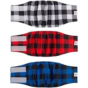 CuteBone Dog Diapers Male Washable Belly Band for Male Dogs Wraps Pack of 3 DM27M, L (17"-21"), Classic Plaid