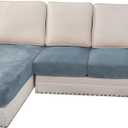 H.VERSAILTEX Velvet Stretch Sectional Couch Covers - 4 Piece Sofa Seat Cushion Set - L Shape Separate Cushion - Both Left/Right Couch Chaise Cover - Large Sofa 3 Seater + 1 Chaise, Stone Blue