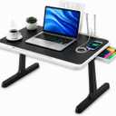 USB-C LED Light Foldable Lap Desk with LED Lamp, Cooling Fan & Book Stand — Portable Bed Laptop Table with Side Drawer, Phone & Tablet Holder, Charging Port
