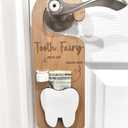 2-in-1 Design Tooth Fairy Tooth Holder Door Hanger with Money SlotIncluding Fairy Coins,Wooden Encourage Gift for Kids Children Boys Girls