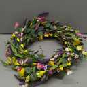 J'FLORU Spring Wreath 24 Inch Summer Wreaths for Front Door Artificial Flower Wreath with Daisy and Lavender for Indoor Outdoor and Easter Celebration