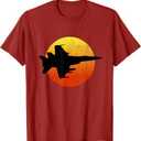 F-18 Hornet Silhouette Retro Sunset Military Jet Flying F18 T-Shirt Red  XL