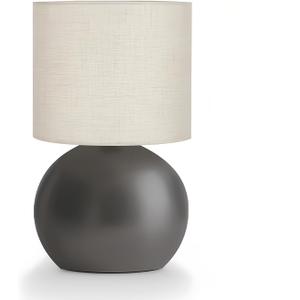 Modern Small Table Lamp with Grey Metal Base and Linen Shade, 10.4 Inch Nightstand Light for Bedroom, Living Room, Desk, Dorm
