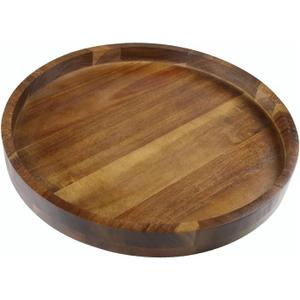 Acacia Wood Round Serving Tray, 13.8" Charcuterie Board with Rim, Decorative Centerpiece for Ottoman, Coffee Table, Couch, Kitchen Island, Round Serving Platter, 1 Pack