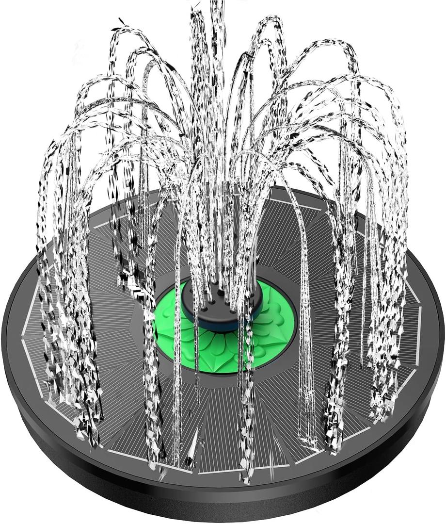 Yzert Solar Fountain Full Glass Panel No Battery, 3.5W Solar Bird Bath Fountains with 4 Fixed Rods & 7 Nozzles, Solar Fountain Pump for Bird Bath, Garden, Pond, Pool, Patio -Black Panel
