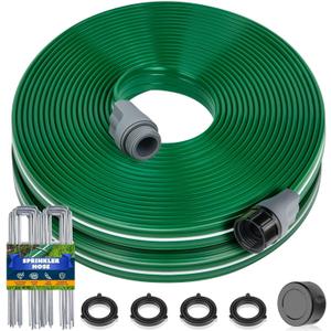 Jin&Bao Sprinkler Hose with Holes 25FT, Heavy Duty Garden Watering Hose, High-Efficiency Lawn Sprinkler System with Staples