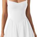 HOCILLE Women's Sexy Sleeveless V Neck Ruffle Hem Tank Dress A Line Ruched Party Mini Dresses (White)