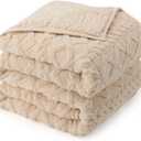 Weighted Blanket Queen Size 15lbs, Classy Soft Jacquard Sherpa Weighted Blankets for Sleep Natural and Calming, Fluffy Cozy Sofa Bed Blanket for Winter, Beige, 60 x 80 inches