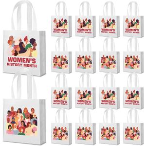 Locmeo 20 Pcs Women's History Month Bags Bulk International Women's Day Gifts 8.7'' Womens Empowerment Tote Bags Reusable Non Woven Handbag for Freedom Feminism Holiday Supplies, White