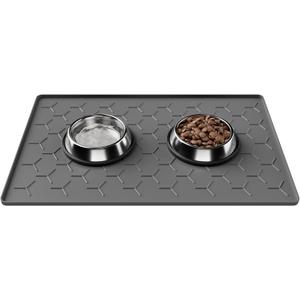 Pieviev 24''x16'' Dog Cat Food Bowl Mat, Silicone Waterproof Food Grade Pet Food Mat for Floor, High Raised Edge to Prevent Spills, Non-Slip & Easy Clean Pet Placemat for Dog & Cat Bowls, Dark Gray