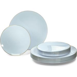 KIRE 100PCS Silver Plastic Plates - Heavy Duty White Disposable Plates with Silver Rim for Party/Wedding - Include 50Pcs 10.25inch Dinner Plates and 50Pcs 7.5inch Dessert Plates