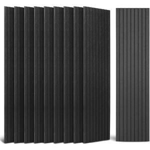 Art3dwallpanels 10 Pack Acoustic Panels, 48" X 12" X 0.35" Soundproof Wall Panels, Self Adhesive High Density Sound Absorbing Acoustic Treatment for Recording Studio, Office, Black, 10 Pack 12''x48''