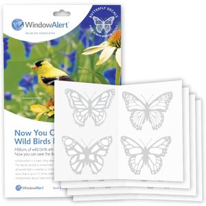 WindowAlert Butterfly Anti-Collision Decal 4 Pack - UV-Reflective Window Decal to Protect Wild Birds from Glass Collisions - Made in The USA
