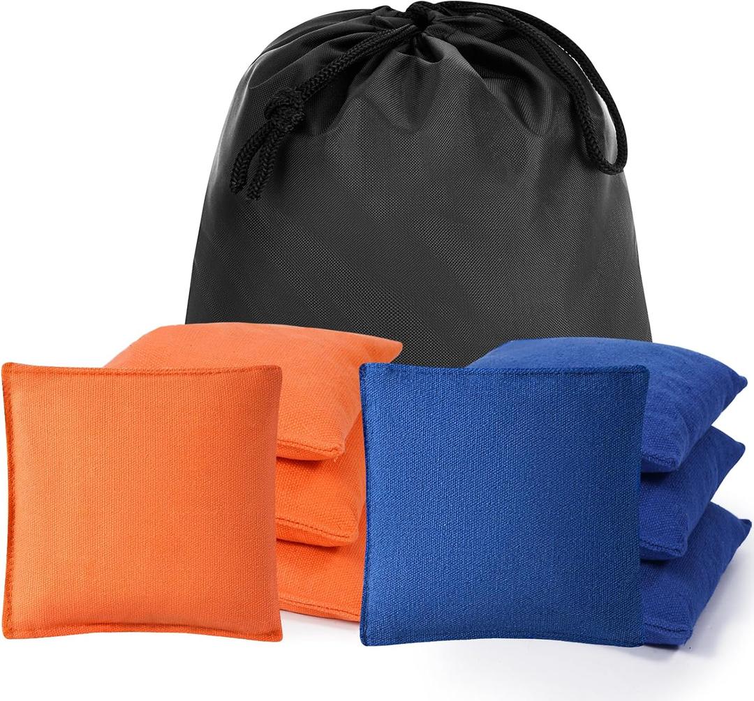 Cornhole Bags Set of 8, Bean Bags for Cornhole Game, Weather Resistant Corn Hole Bags, Waterproof Outdoor Backyard Tailgate Party Games, Includes Durable Carry Case (Blue/Orange)