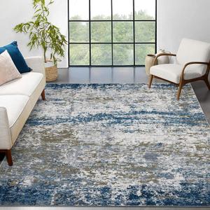 Area Rug 13x10 Modern Abstract Navy Polyester Low Pile Non Slip Machine Washable Stain Resistant Accent Rug for Living Room, Bedroom, Dining Room, Office