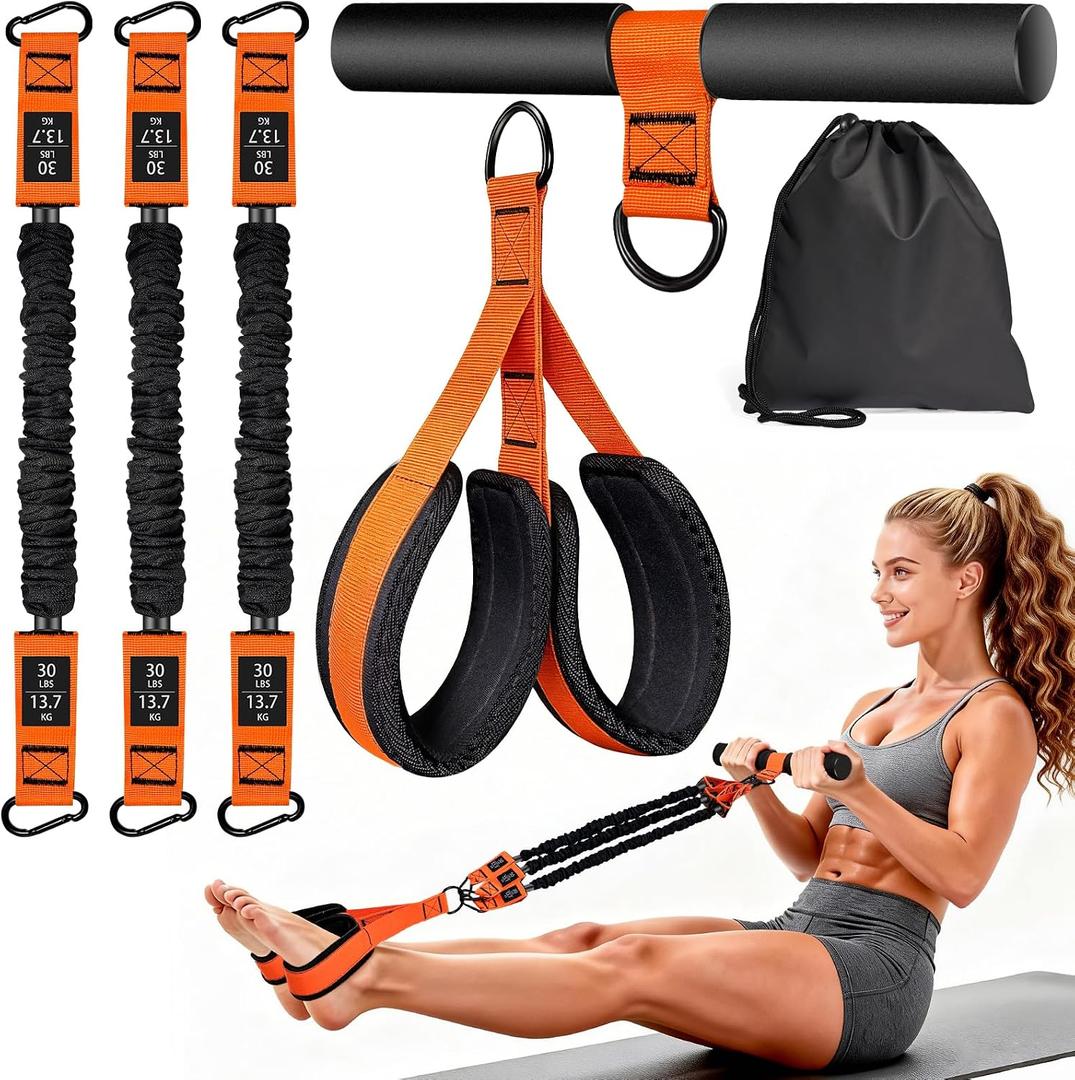 Upgraded Adjustable Pedal Resistance Band with Handles, 3-Tube 30Lb Multifunction Resistance Band for Women, Sit Up Fitness Equipment for Abdomen, Waist, Arm, Core/Abs, Leg 