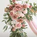 Ling's moment Pink Artificial Wedding Arch Flowers Kit Pack of 4, 2pcs Hanging Flower Arrangement 2pcs Chiffon Drapes Ceremony Reception Spring Silk Rose Arbor Backdrop Floral Garden Outdoor Decor