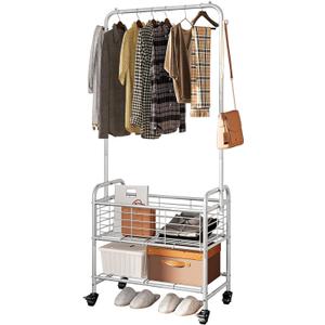 Laundry Basket with Wheels - Rolling Hamper & Sorter Cart, Shelf & Hanging Rack, Grey (1 bag)