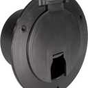 RecPro RV Black Power Cord Hatch Cover | UV-Stabilized Plastic | Snap Lock Door | Accepts up to 50 Amp Cord | Made in America