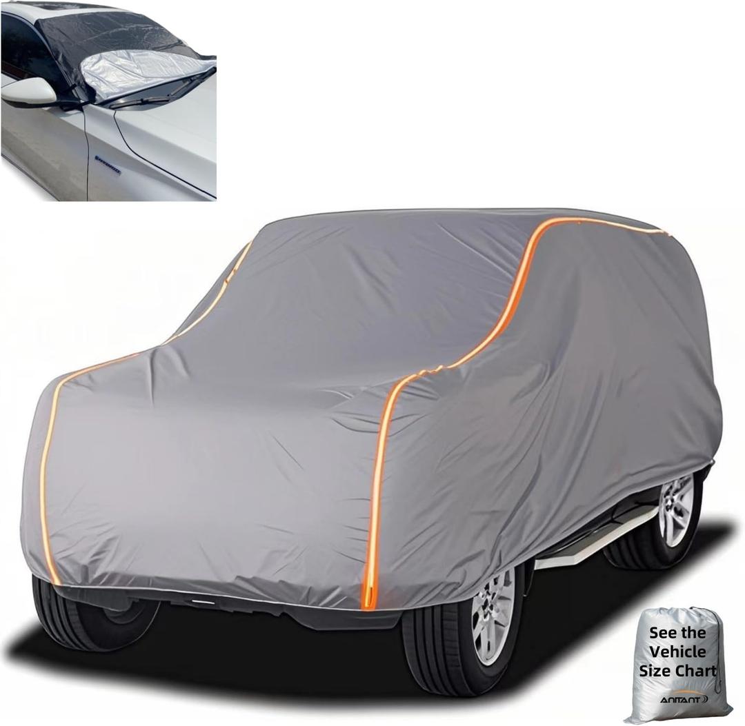 Large SUV Car Cover Winter Summer Car Cover Full Size SUV Cover Waterproof All Weather Tarp FIT Chevy Tahoe Clam Yukon Hummer H2 201" to 215" (Gray(Max))