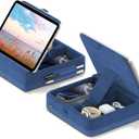 KDD Tablet Pillow Stand with Storage, Foldable iPad Holder for Lap, Desk and Bed, Angle Adjustable Soft Pad Dock with Stylus Mount Compatible with iPad Pro, Air, mini, Book, Phone and Tablet (4-13") (Dark Blue)